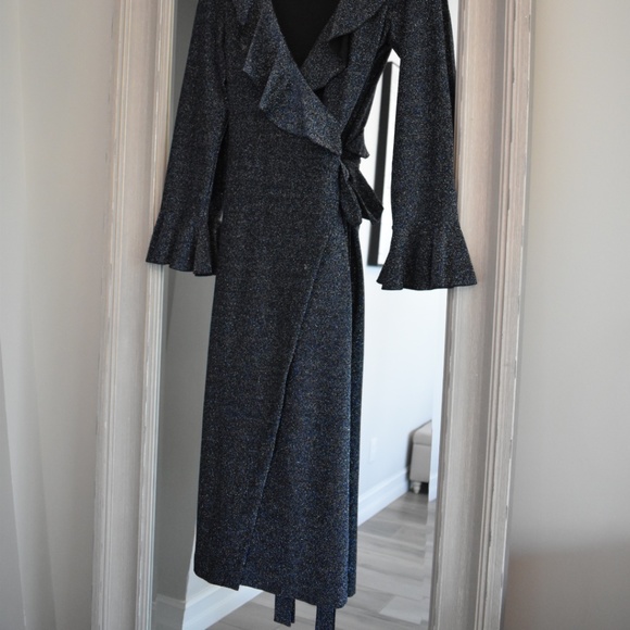Free People Navy Black Glitter Wrap Dress - Picture 2 of 4